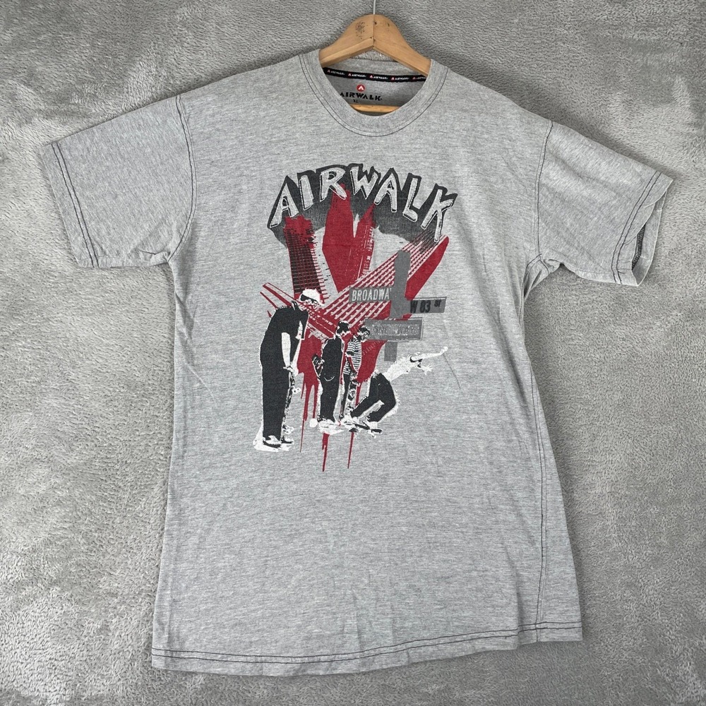 Airwalk Shirt Mens XL Gray Broadway Skater Y2K Streetwear Skateboarding Skate